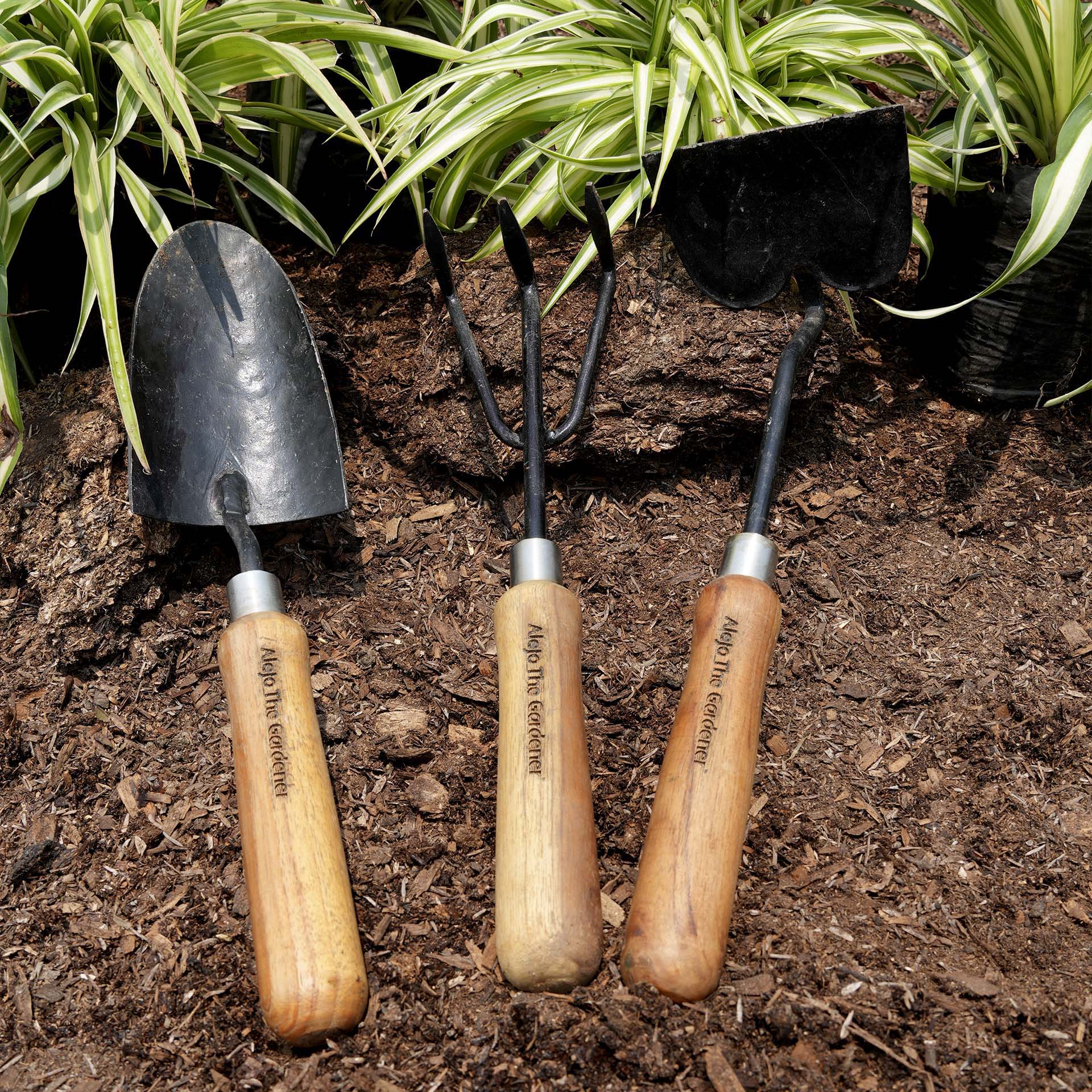 3-Piece Teak Gardening Tool Set + Duffel Bag