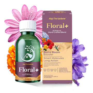 FLORAL+ Elixir 104ml – A vibrant bottle featuring Alejo The Gardener’s all-natural bloom booster, designed to enhance flower color, strength, and overall beauty.