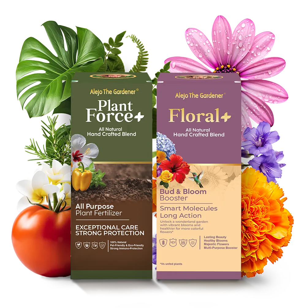 Garden Vitality Bundle – Includes FLORAL+ Elixir and Plant Force+ in 31ml or 104ml bottles, all-natural concentrates for vibrant flowers and healthy plants.