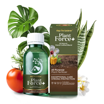 Plant Force+ All Natural Fertilizer 104ml – A small, green bottle with a vibrant label featuring plant graphics, highlighting its eco-friendly, nutrient-rich formula for healthier plant growth.