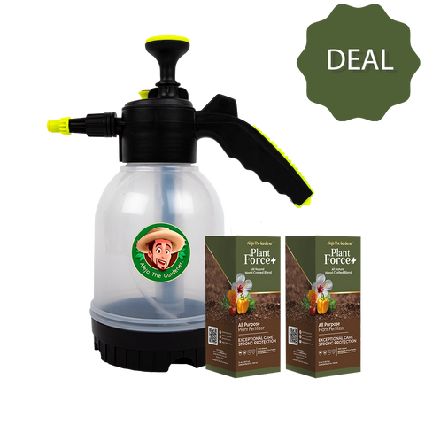 Ideal Plant Care Set – Includes (2) Plant Force+ 31ml concentrates and (1) 1500ml sprayer for precise, all-natural plant nourishment and protection.